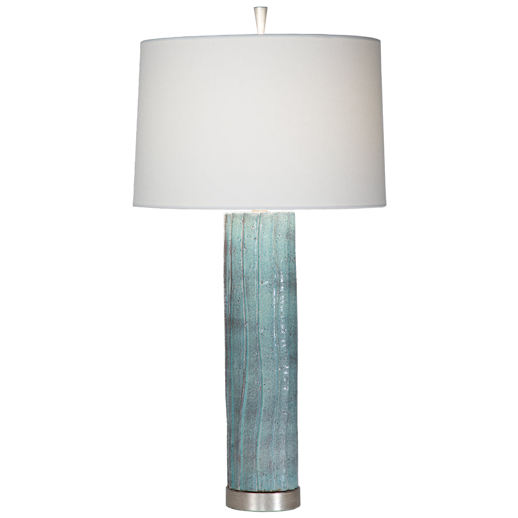 Tablet Column in Aqua with White Sailcloth Shade