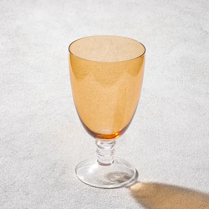 Vikko Iris, Glass Goblet, Amber with Clear Stem, 20 oz. (Set of 4)