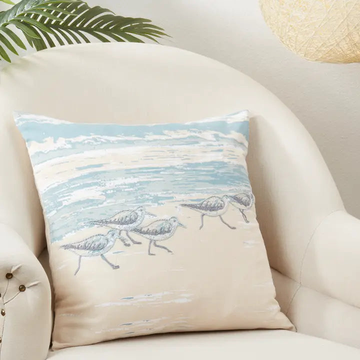 Blue Sanderling Beach Cotton 20" Throw Pillow