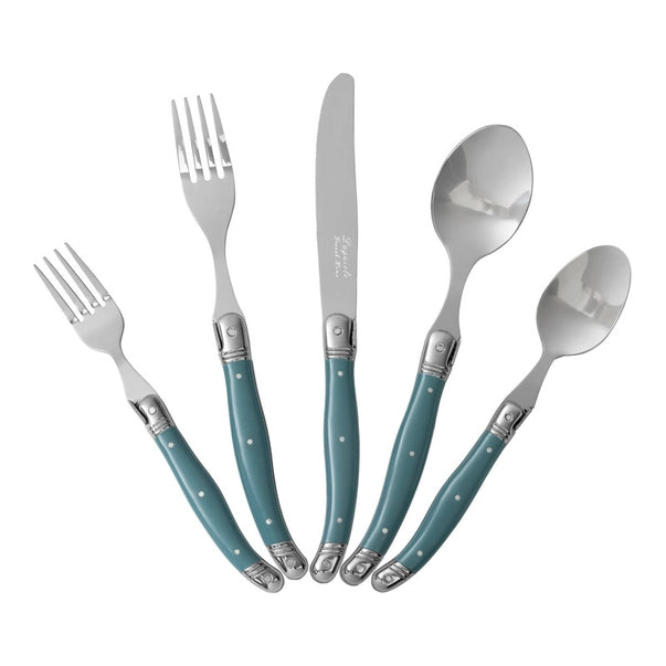 Laguiole 20-Piece Stainless Steel Flatware Set, Aegean Teal