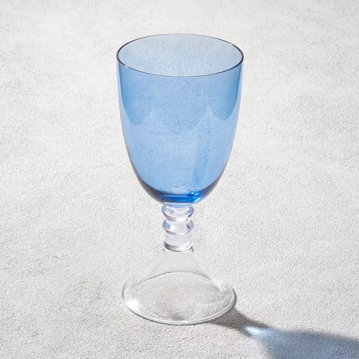 Vikko Iris, Glass Goblet, Blue with Clear Stem, 18 oz. (Set of 4)