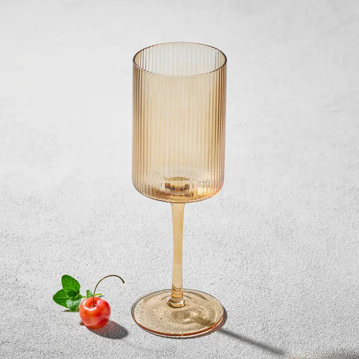 Vikko Decor, Malibu Ribbed Wine Glass, Amber, 11 oz. (Set of 4)
