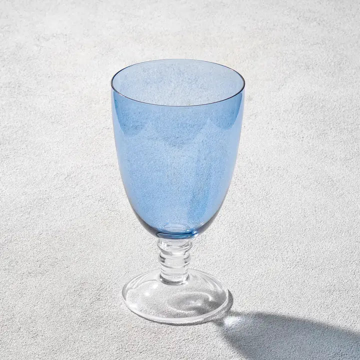 Vikko Iris, Glass Goblet, Blue with Clear Stem, 20 oz. (Set of 4)