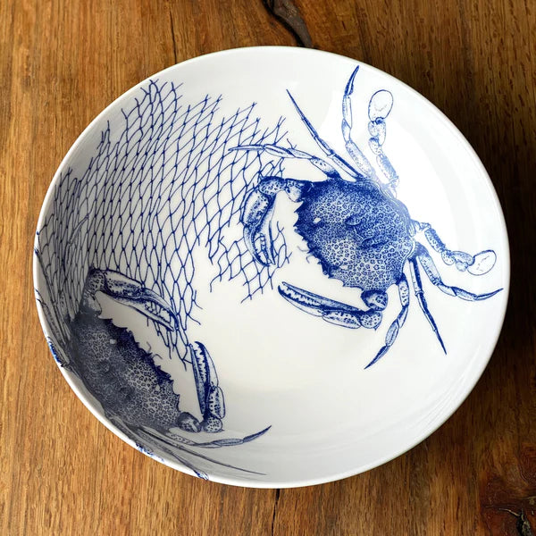 Caskata Crabs Blue Wide Serving Bowl
