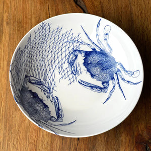 Caskata Crabs Blue Wide Serving Bowl