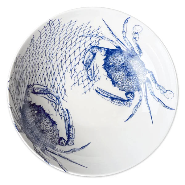 Caskata Crabs Blue Wide Serving Bowl
