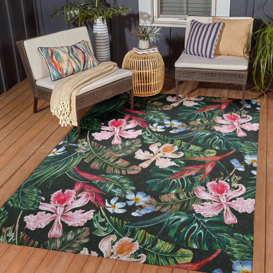 Tropics Floral Black Rug