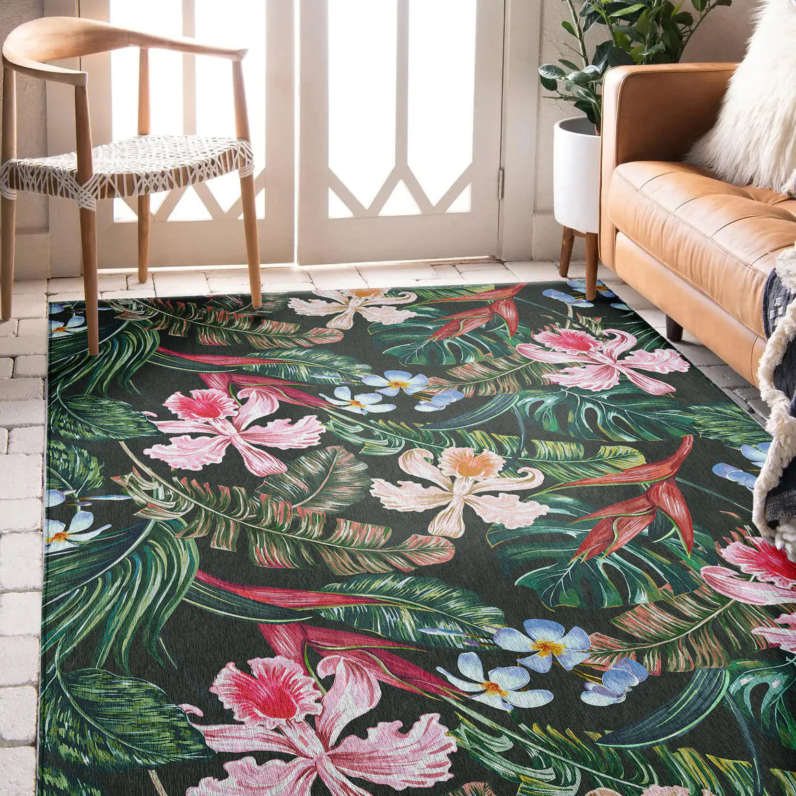Tropics Floral Black Rug