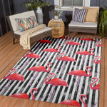 Tropics Flamingo Black Rug
