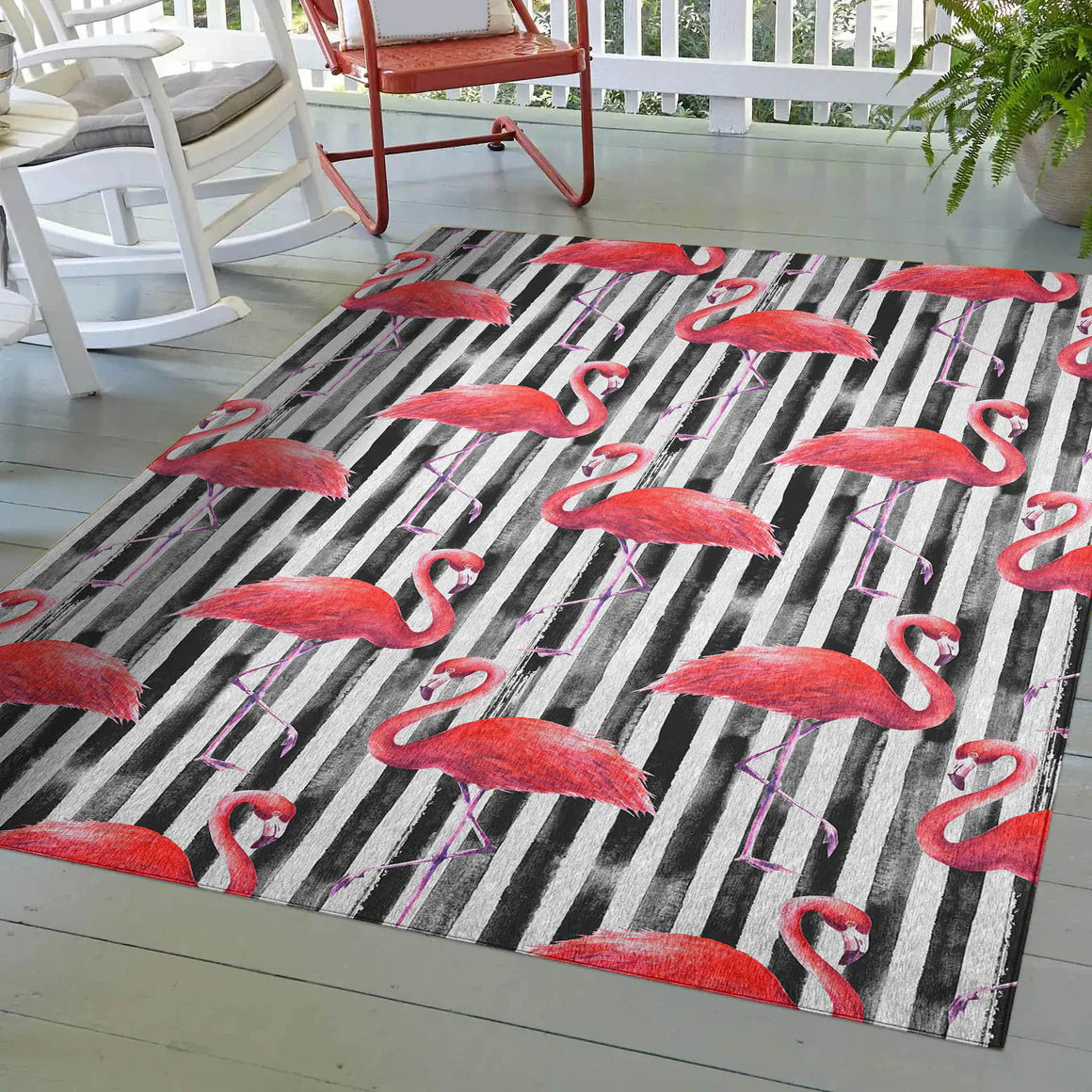 Tropics Flamingo Black Rug
