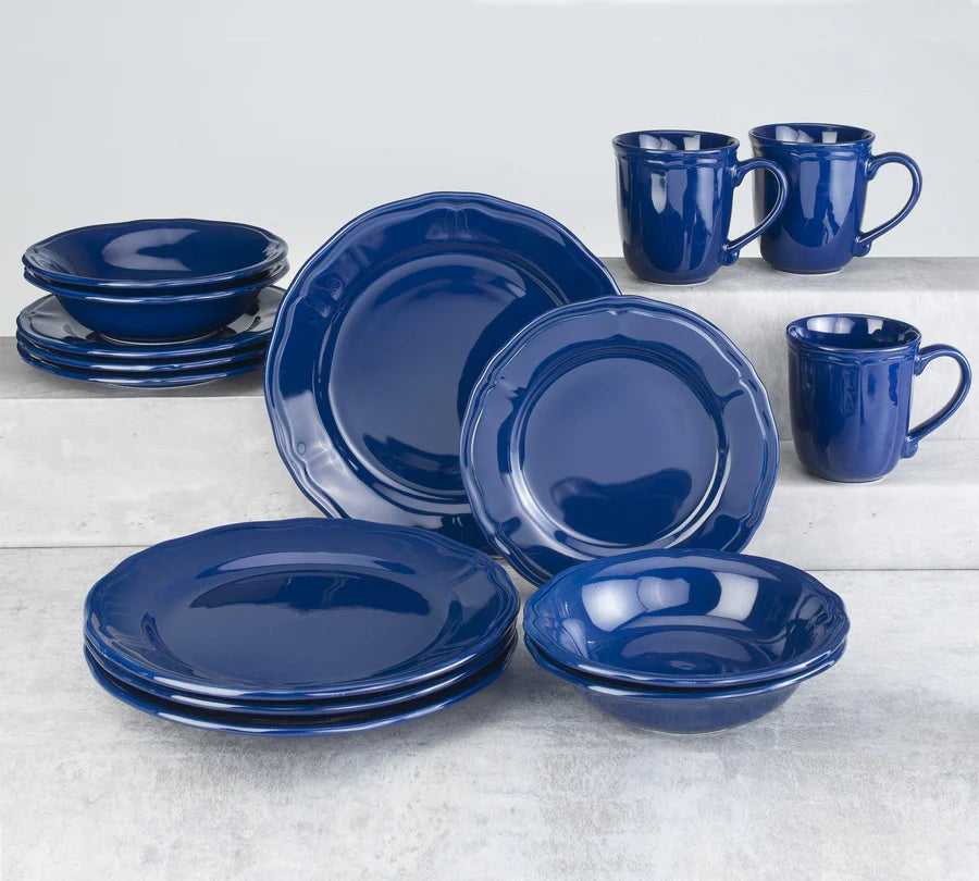 Siena 16 Piece Stoneware Dinnerware Set in Navy, Service for 4