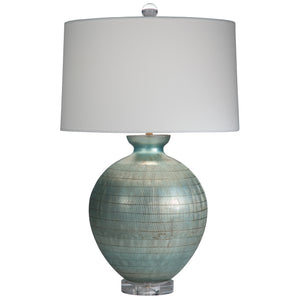 Cherie Steel Aqua Table Lamp in Hand Blown Glass