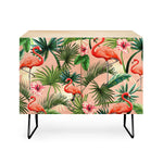 Pink Flamingoes Tropical Palm Credenza