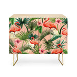 Pink Flamingoes Tropical Palm Credenza