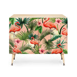 Pink Flamingoes Tropical Palm Credenza