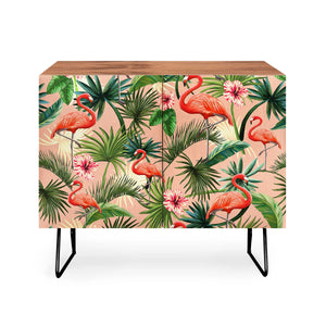 Pink Flamingoes Tropical Palm Credenza