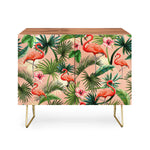 Pink Flamingoes Tropical Palm Credenza
