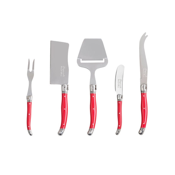 5-Piece Laguiole Cheese Knife & Slicer Set with Red Handles