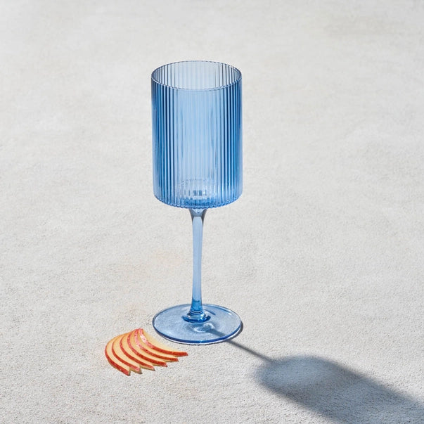 Vikko Decor, Malibu Ribbed Wine Glass, Blue, 11 oz. (Set of 4)