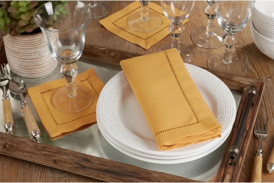 Hemstitch Border 18-Inch Dinner Napkin in Mustard - Set of 4