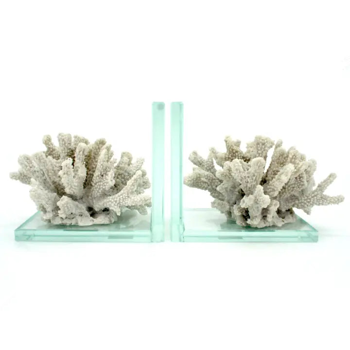 White Coral Glass Bookends - Set of 2