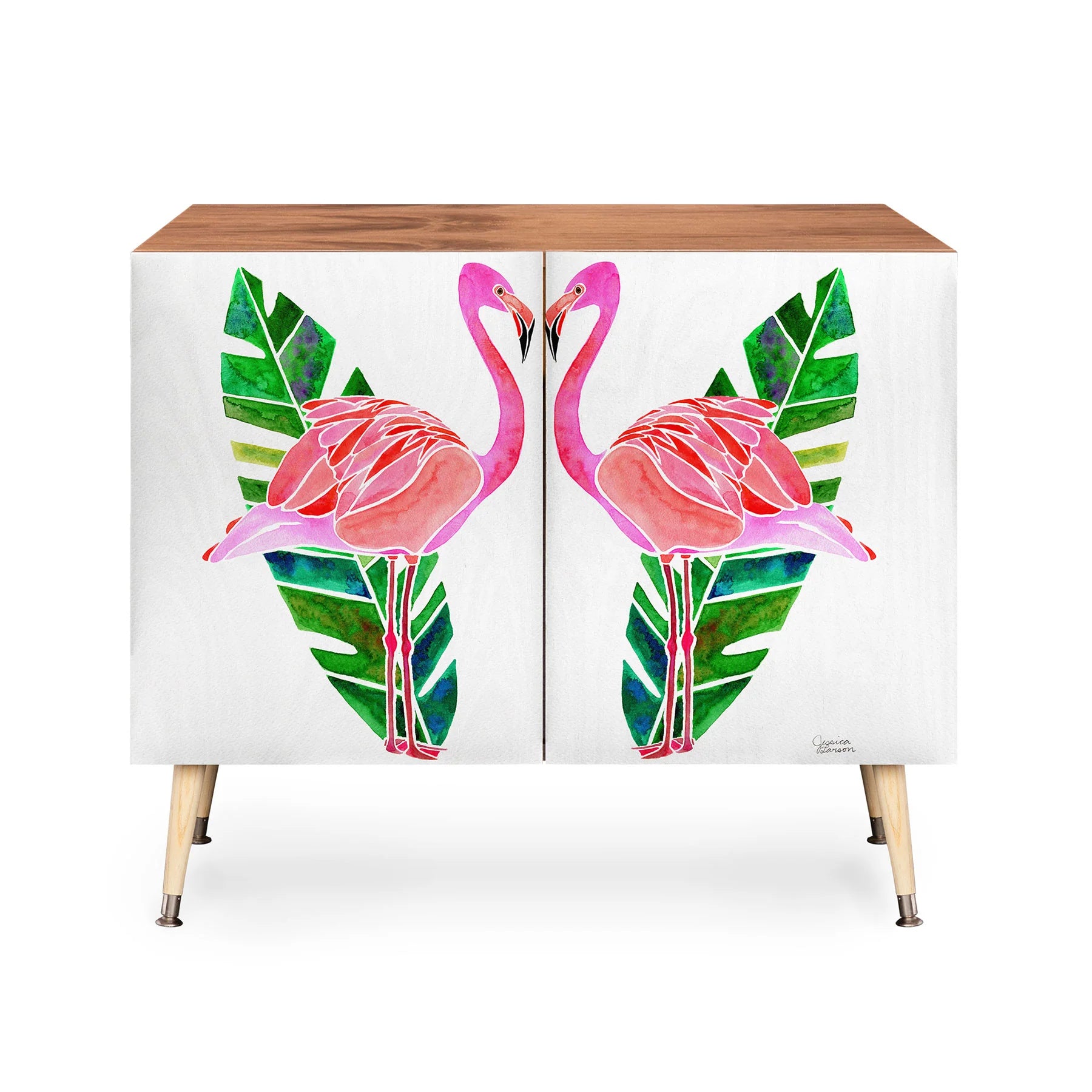 Flamingo and Banana Leaf Credenza
