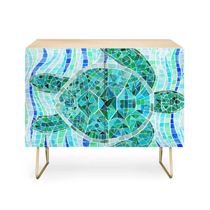 Mosaic Watercolor Sea Turtle Credenza