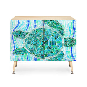 Mosaic Watercolor Sea Turtle Credenza
