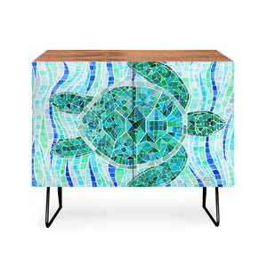 Mosaic Watercolor Sea Turtle Credenza