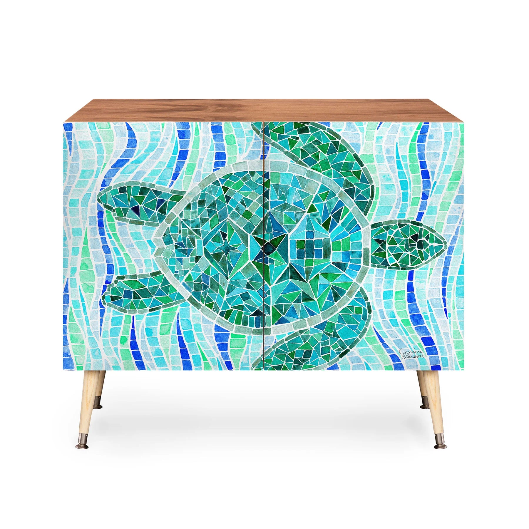 Mosaic Watercolor Sea Turtle Credenza