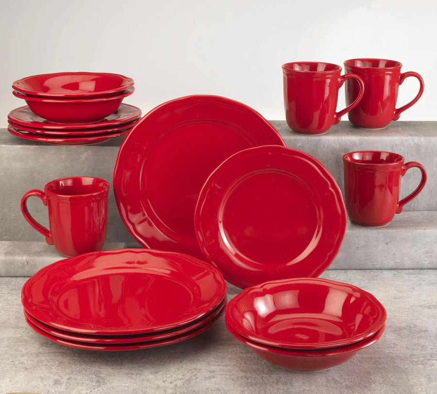 Siena 16 Piece Stoneware Dinnerware Set in Red, Service for 4