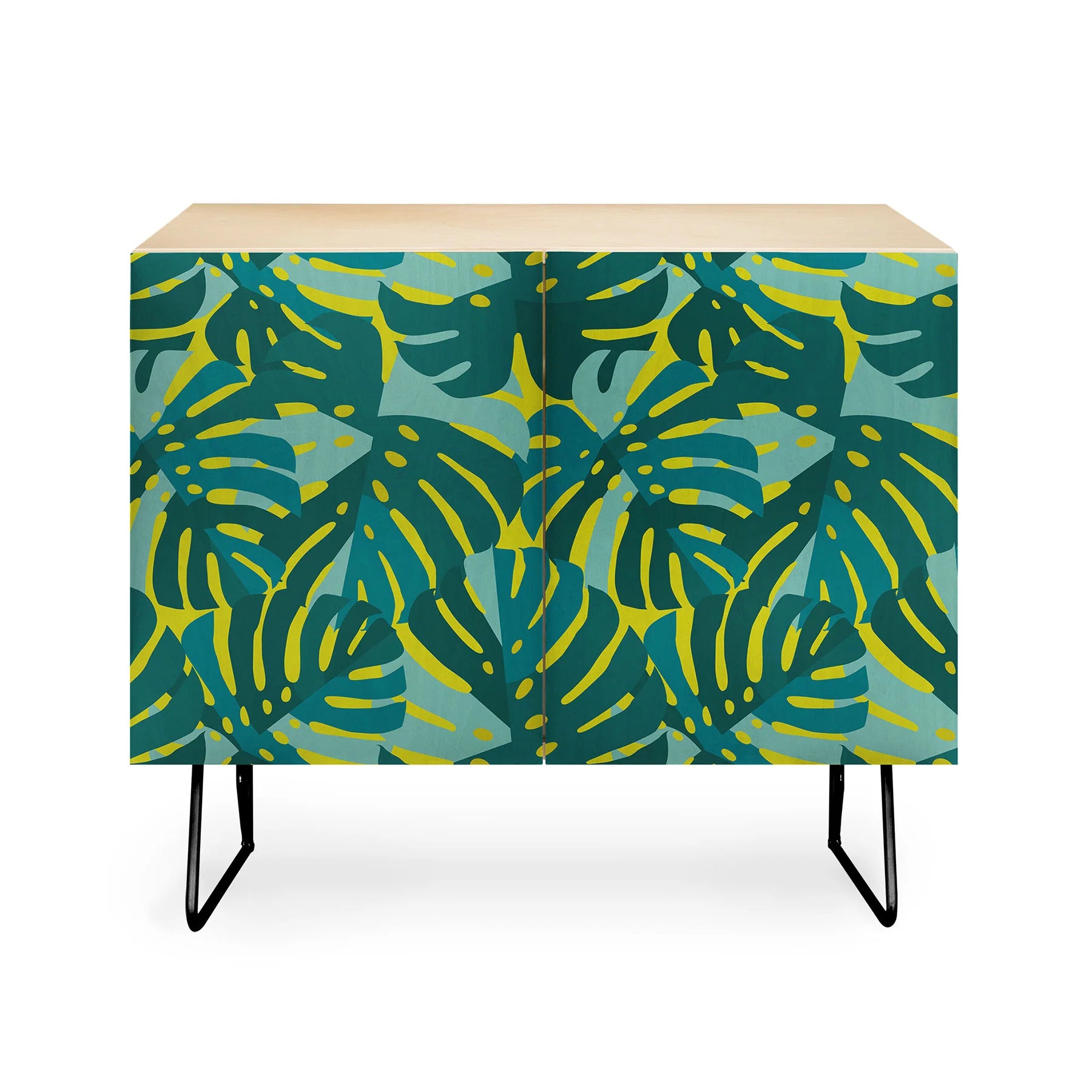 Monstera Leaves in Teal Credenza