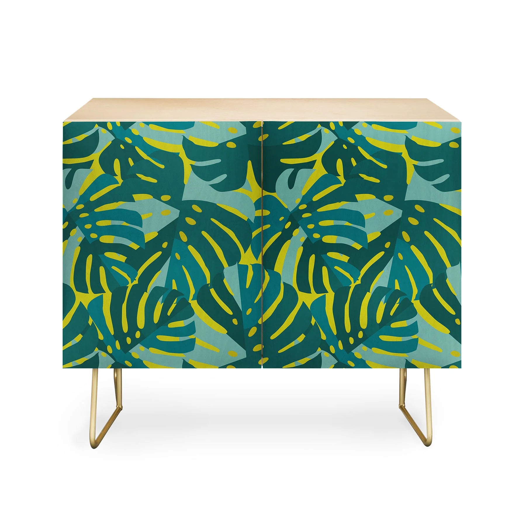 Monstera Leaves in Teal Credenza