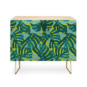 Monstera Leaves in Teal Credenza