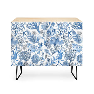 Coral Reef Crab Lobster Marine Coastal Blue Credenza