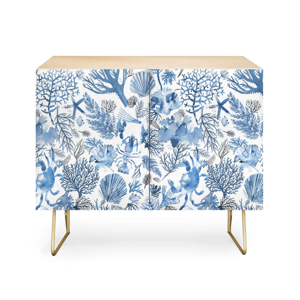Coral Reef Crab Lobster Marine Coastal Blue Credenza