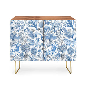 Coral Reef Crab Lobster Marine Coastal Blue Credenza
