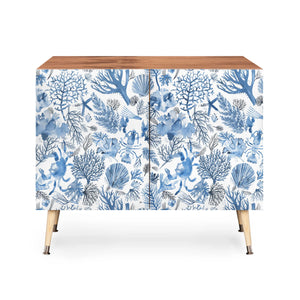 Coral Reef Crab Lobster Marine Coastal Blue Credenza