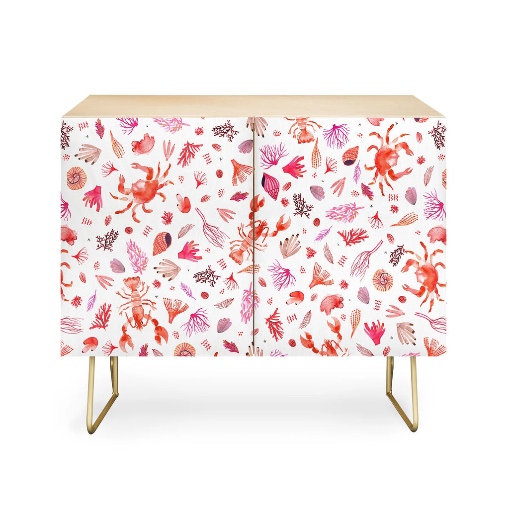 Crabs & Lobsters Coastal Coral Reef Credenza