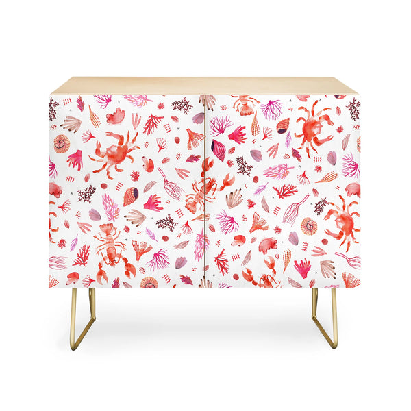 Crabs & Lobsters Coastal Coral Reef Credenza