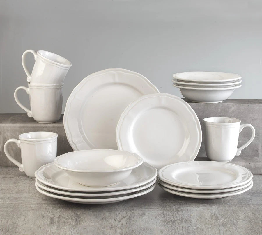 Siena 16 Piece Stoneware Dinnerware Set in White, Service for 4