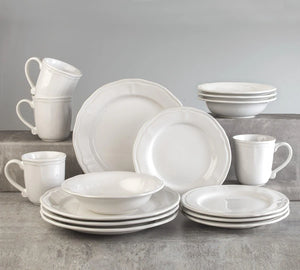 Siena 16 Piece Stoneware Dinnerware Set in White, Service for 4