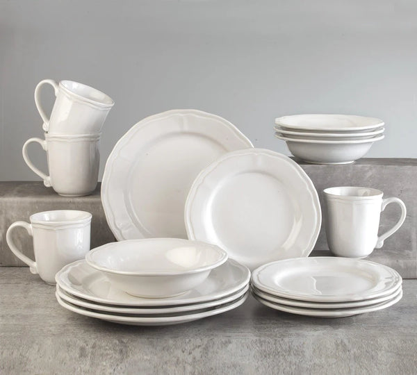 Siena 16 Piece Stoneware Dinnerware Set in White, Service for 4