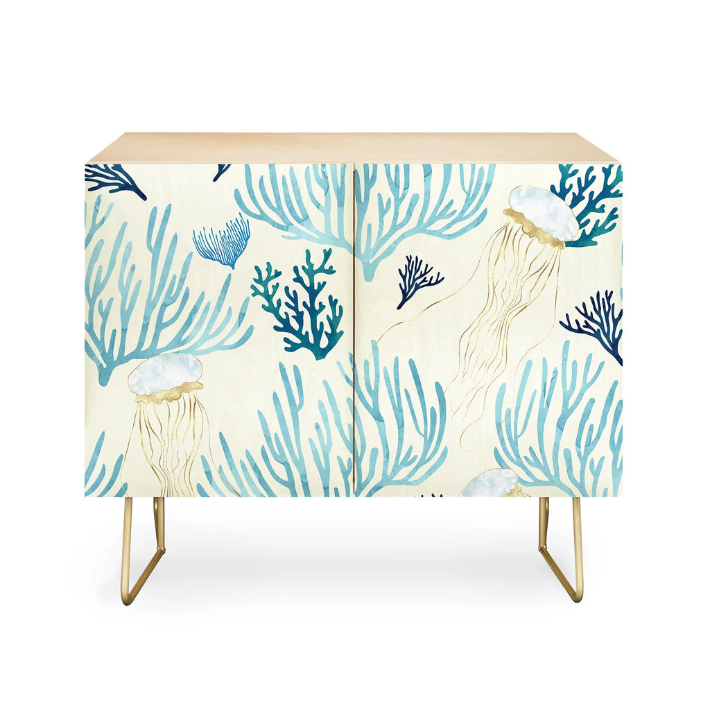 Jellyfish and Coral Yellow Credenza