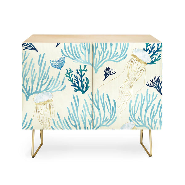 Jellyfish and Coral Yellow Credenza