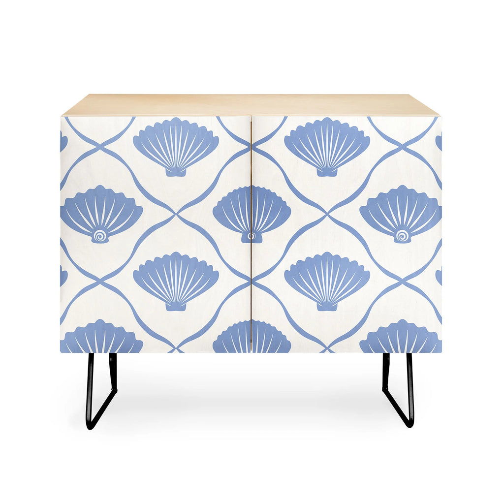 Coastal Ocean Blue Seashells Credenza