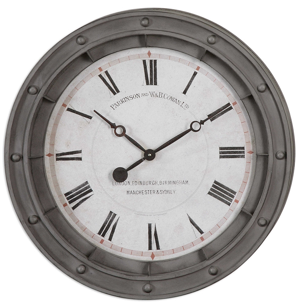 Grey Porthole Clock 24 Dia.