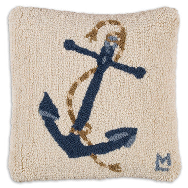 Blue Anchor Hooked Pillow 14 in.