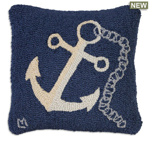 Blue Anchor Hooked Pillow 18 in.