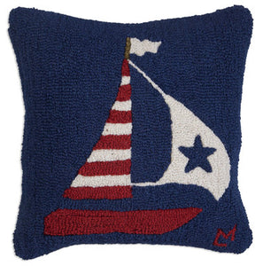 US Flag Boat Hooked Pillow 18 in.